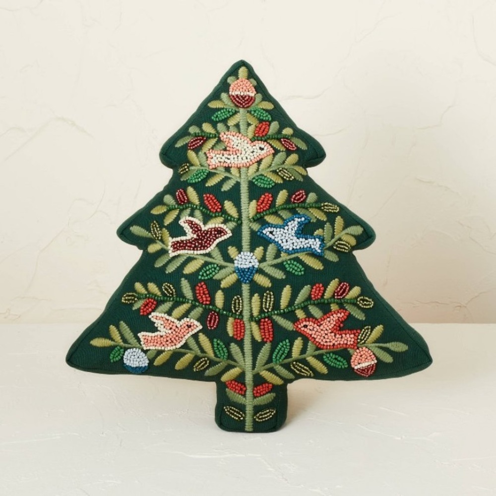 Opalhouse designed with Jungalow Beaded & Embroidered Christmas Tree Pillow NWT